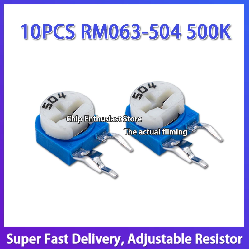 10PCS RM063-504 500K Horizontal Blue White Adjustable Resistor Plug-In Potentiometer