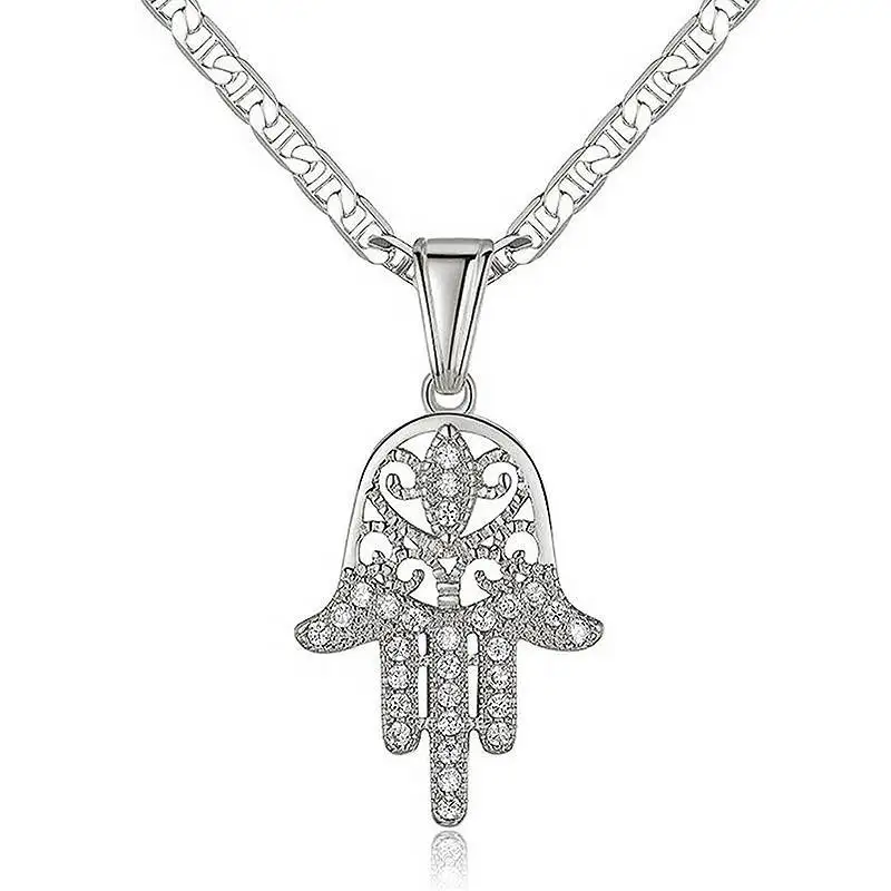 Huitan Hollow Out Design Hand Pendant Necklace for Women Party Daily Holiday Fashion Accessories with Shiny CZ Charming Jewelry