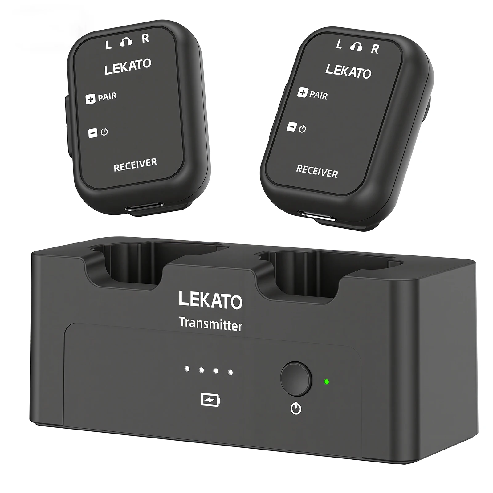 LEKATO MS-40 2.4G Wireless Earphone Monitor System with Audio Cable Charging Case Rechargeable IEM Transmitter 2 Receivers