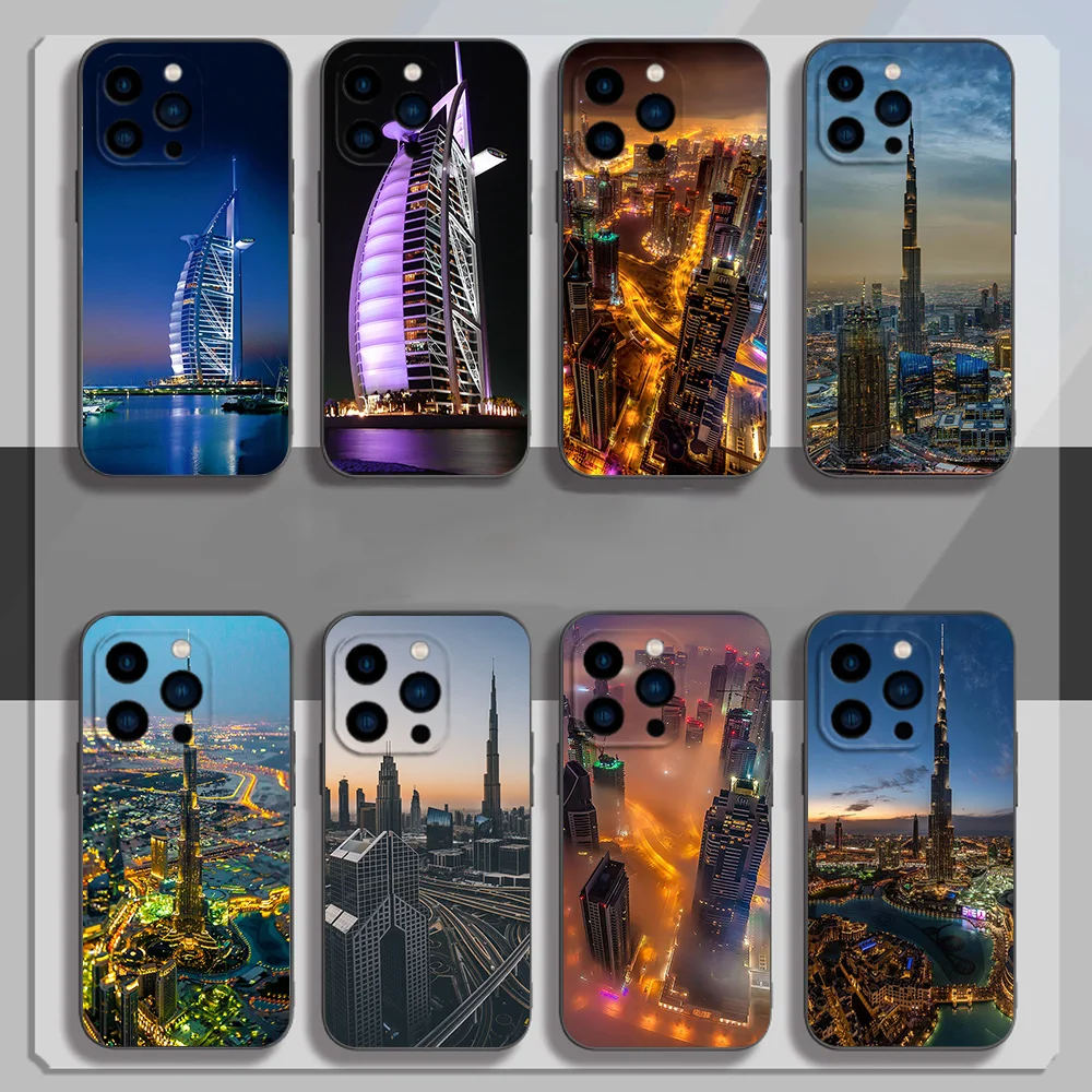 Beautiful Dubai Travels Phone Case for iPhone 12 11 13 14 15 16 Max Pro Plus Black Soft Silicone Cover