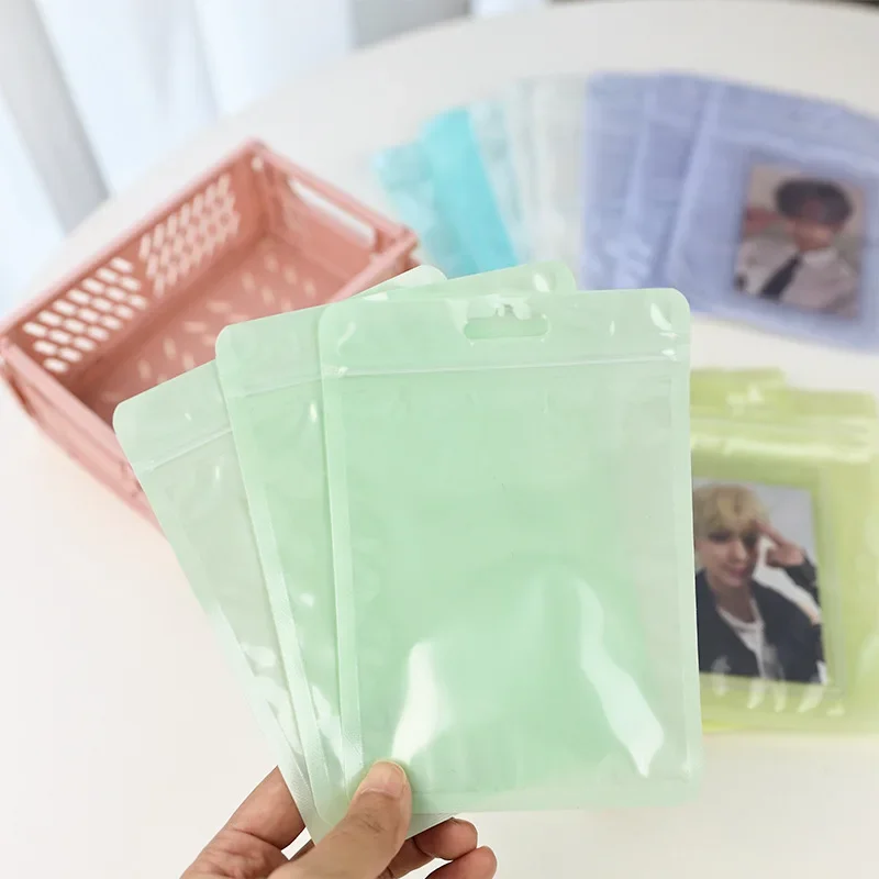 10PCS Korean Ins Cute Macaron Color Ziplock Bag Kpop Star Photo Card Packing DIY Decor Material Card Storage Dustproof Holder