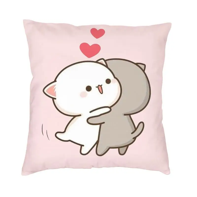 Cute Mochi Peach Cat And Goma Love Square Throw Pillow Cover Home Decorative 3D Double Side Printing Cushion Cover Living Room