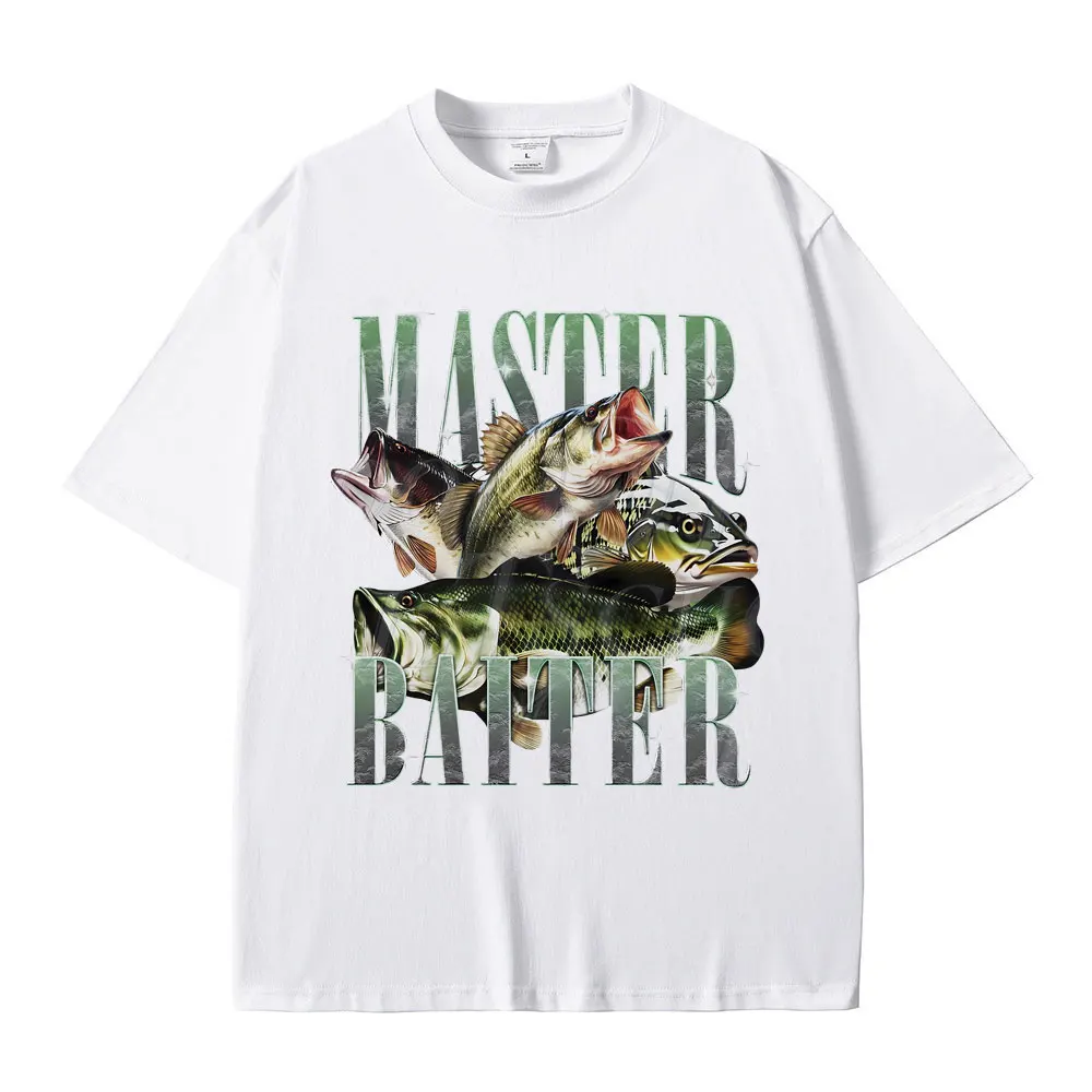 Master Baiter Bass Fishing Fisher Funny Meme Graphic T-shirts Men Casual Women's T-shirt Short Sleeve Vintage Summer Pop Tshirts