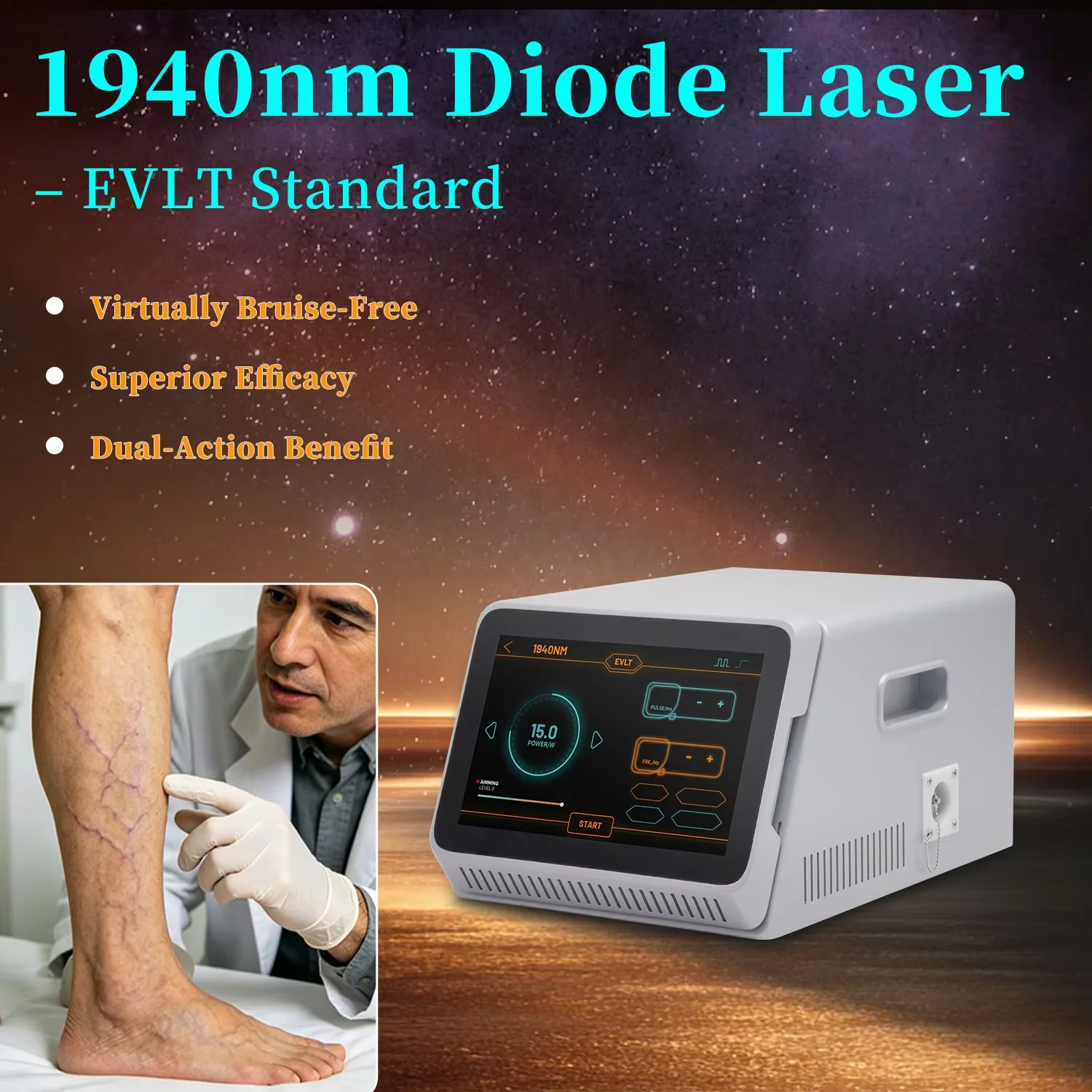 1940nm EVLT Diode Laser Machine for Varicose Vein Removal Virtually Bruise-Free Endovenous Laser Treatment Precise Safe