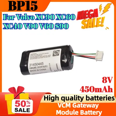 BP15 31450445 GBQ6E 8V 450mAh Battery for Volvo XC90 XC60 XC40 V90 V60 S90 Replacement VCM Gateway Module Battery