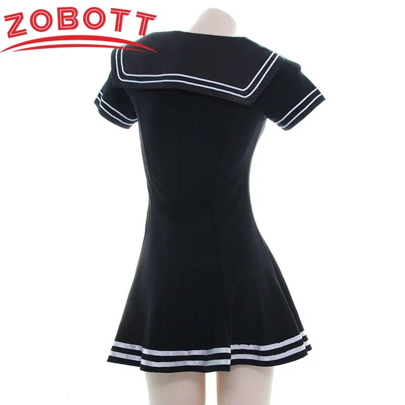 Student Long Sailor Suit Dress Japanese Women\'s Deep V Uniform Bow Maid Nightdress Suit Cosplay Costume Anime Cute Uniform Girls