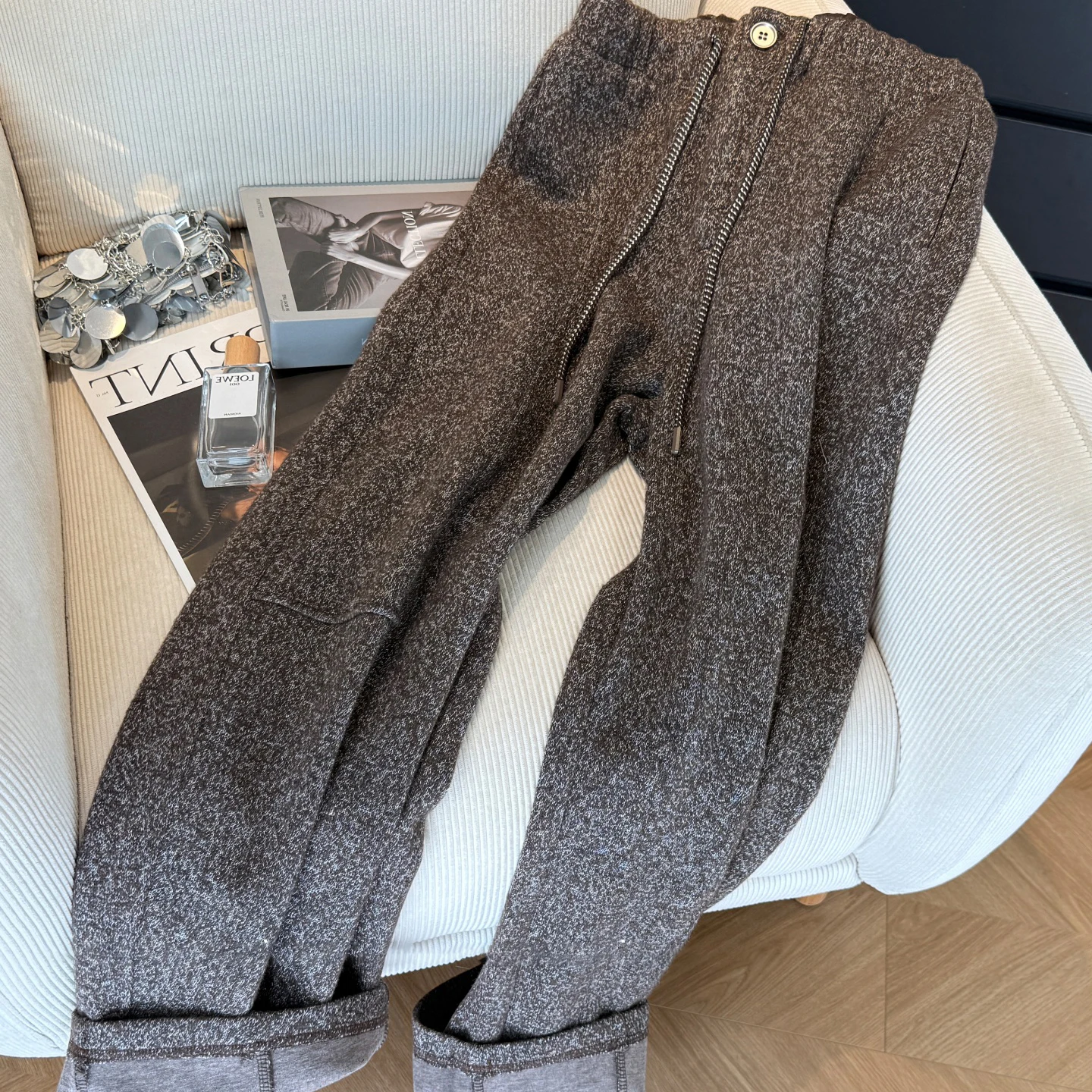 Retro Grey Relaxation Casual Pants Men Women Drawstring Design Spring Autumn Korean Lazy Style Loose Wide leg High Waist Pants