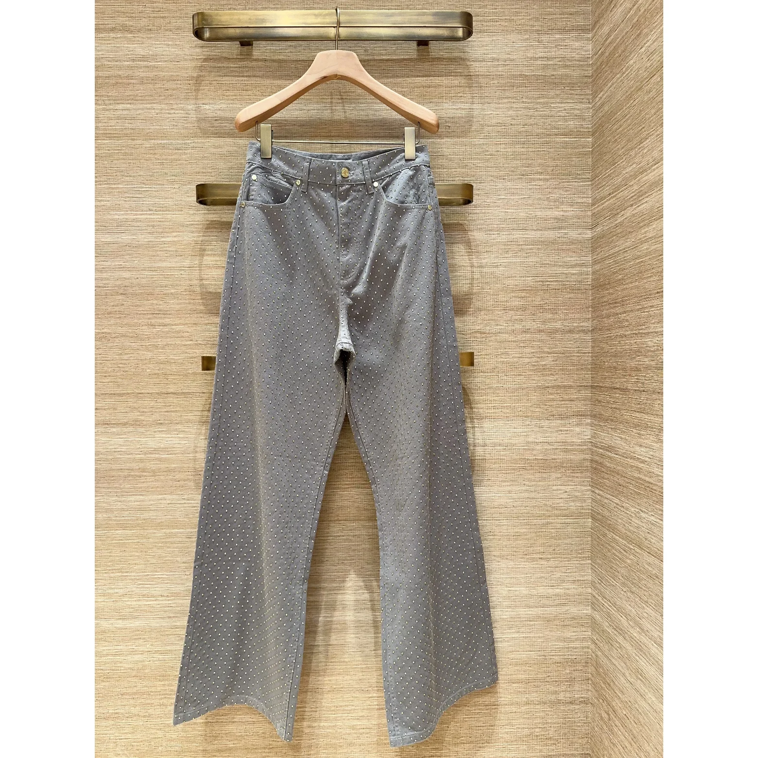 

Модные джинсы с широкими штанинами из денима, весна 2026, с высокой талией, хлопковые, повседневные, с бриллиантовой отделкой, женские джинсы, зимняя коллекция