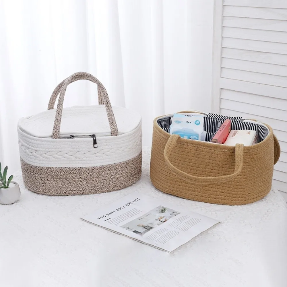 خيط القطن حبل حقيبة يد المومياء سعة كبيرة مقسمة إلى مقصورات سلة تخزين الحفاضات للحفاضات/حقيبة حمل التخزين #1