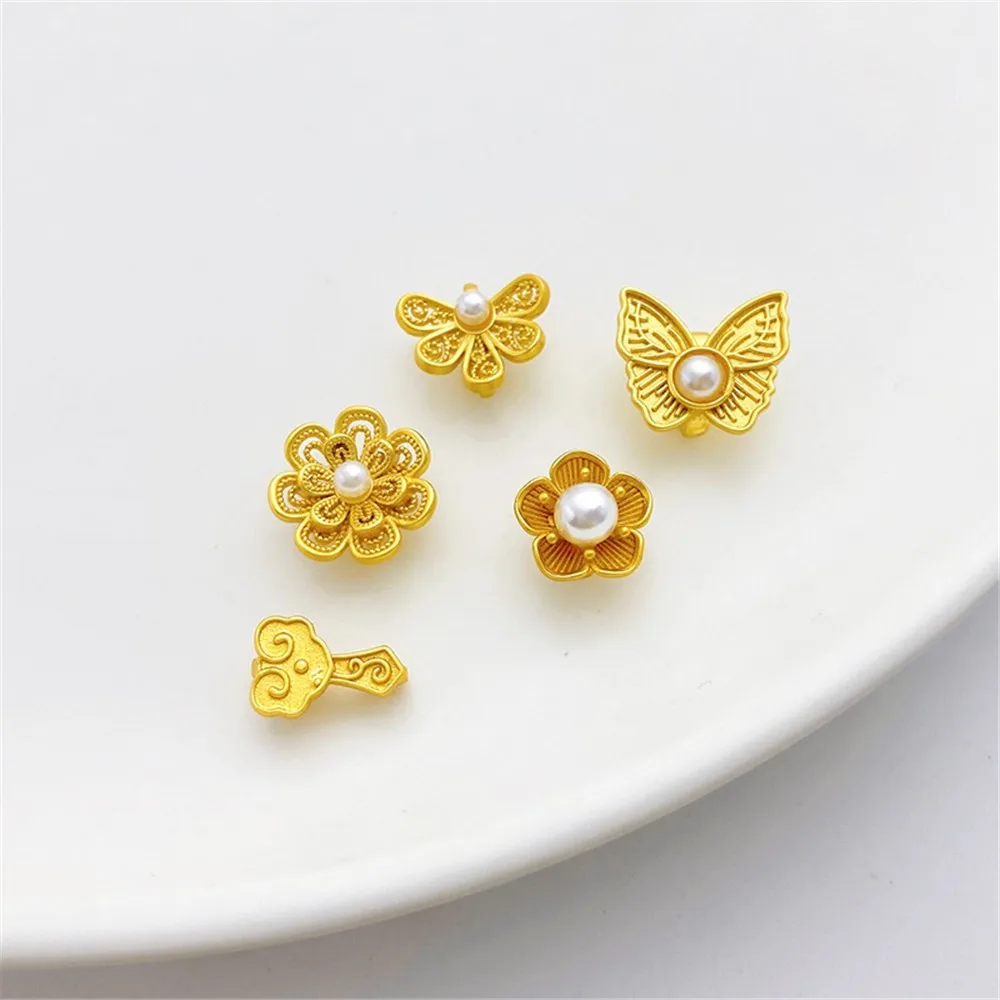 18K Matte Gold Flower Butterfly with Smooth Ending Buckle, Connecting Buckle, DIY Bracelet with Beads, Hand Woven K069