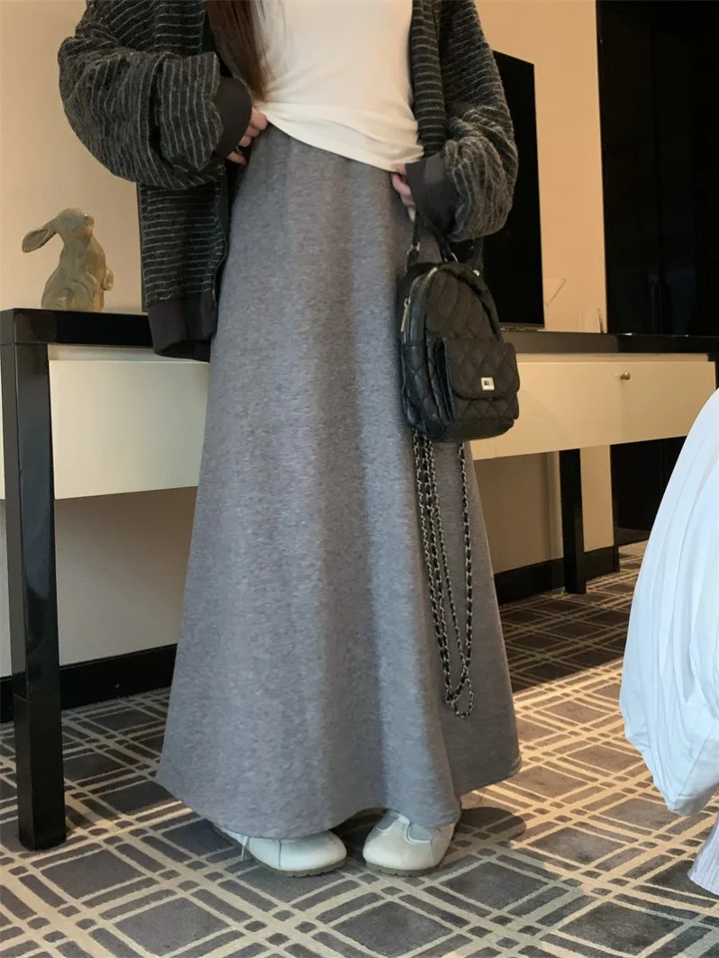 

Женская длинная юбка А-силуэта с высокой талией, мягкая, эластичная, скрывающая недостатки фигуры, для весны и осени, повседневная