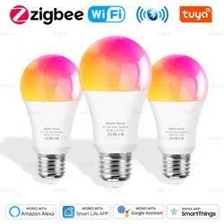 Tuya Wifi/Zigbee/Bluetooth Smart Led Light Bulb Alexa Led Lamp E27 RGB CW WW Smart Lamps For Alexa Google Assistant Smart Life