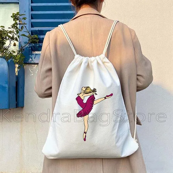 Ballerina Girl Silhouette Love Dance Ballet Dancer Gymnastics Canvas Drawstring Bags Soccer Backpack Gym Sackpack String Bag