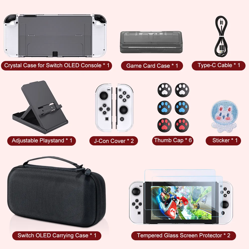 Switch OLED Carry Case 16 in 1 Portable Storage Bag for Switch Console & J-Con Protective Cover Box Game Accessory Set