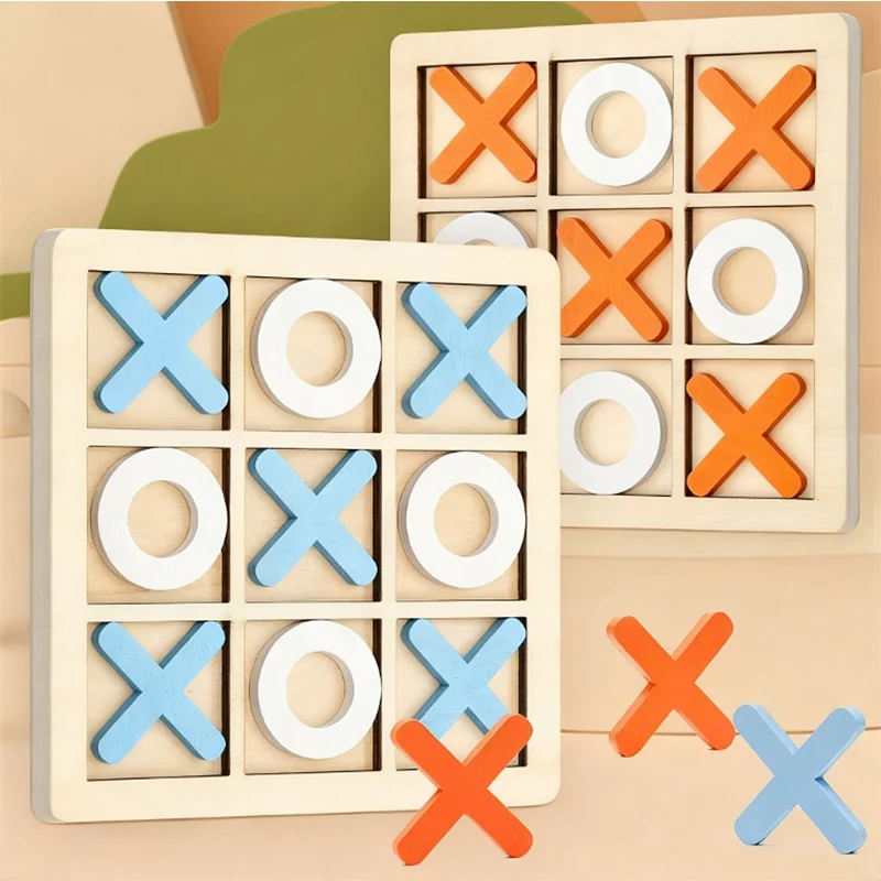 Solid Wooden Tic Tac Toe Board Game Montessori Toys - Perfect for Family Fun and Backyard Entertainment!