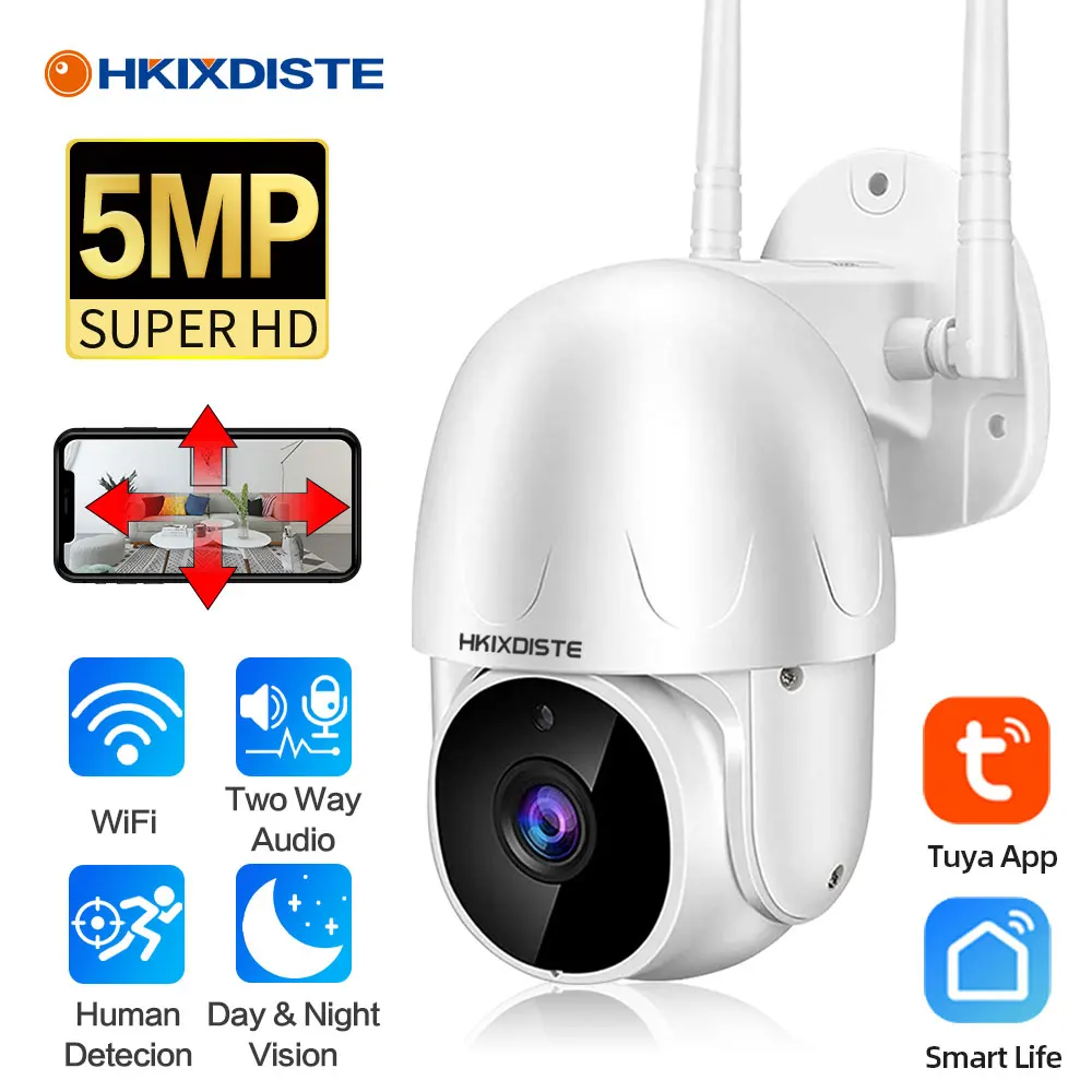 

5MP Mini Wireless Security PTZ IP Camera Outdoor 3MP Auto Tracking Night Vision Home CCTV Surveillance Tuya Smart Wifi Camera