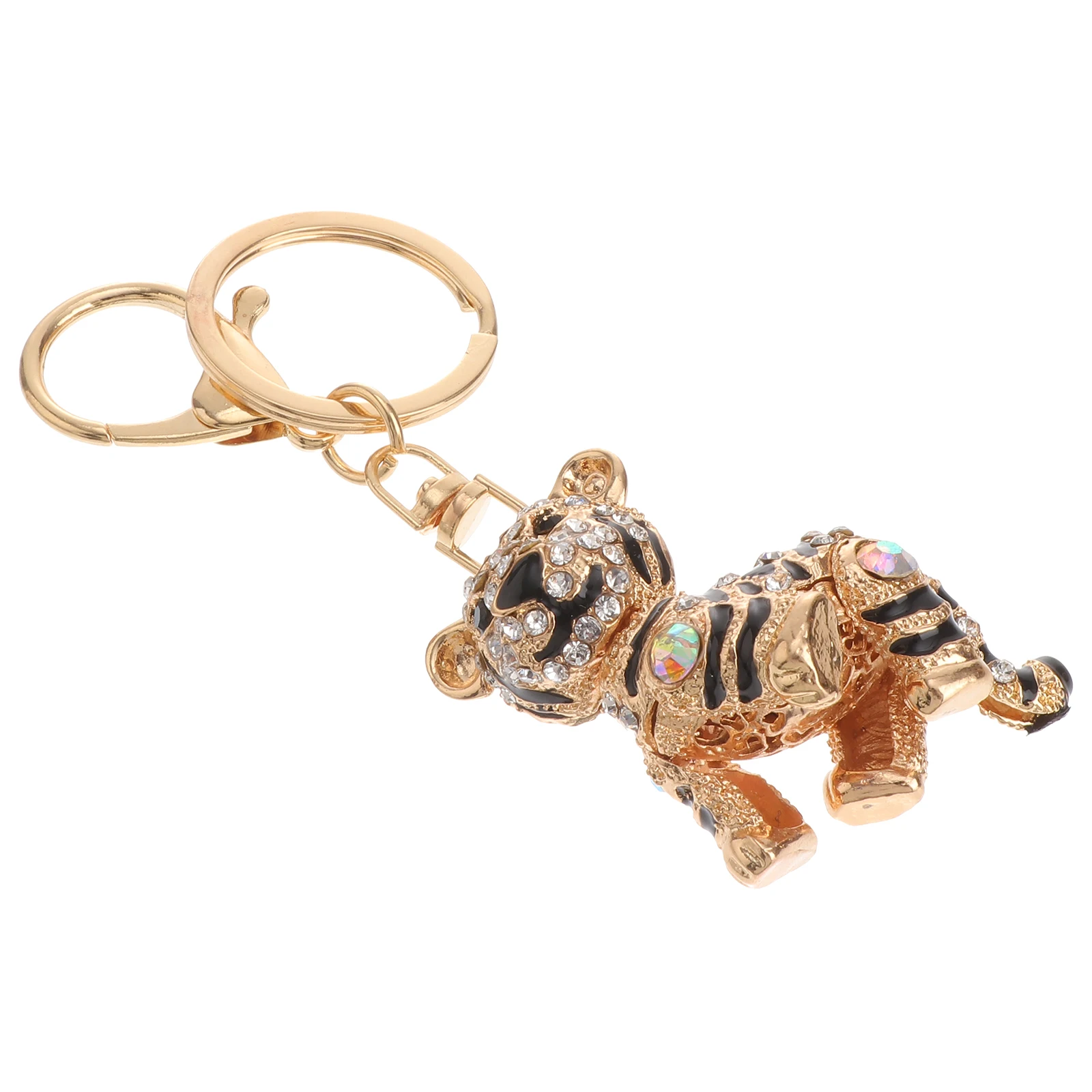 

Tiger Keychain Rhinestone Alloy Bag Charm Pendant Accessories Women Durable Decorative Key Ring Backpack Car Ornament Popular