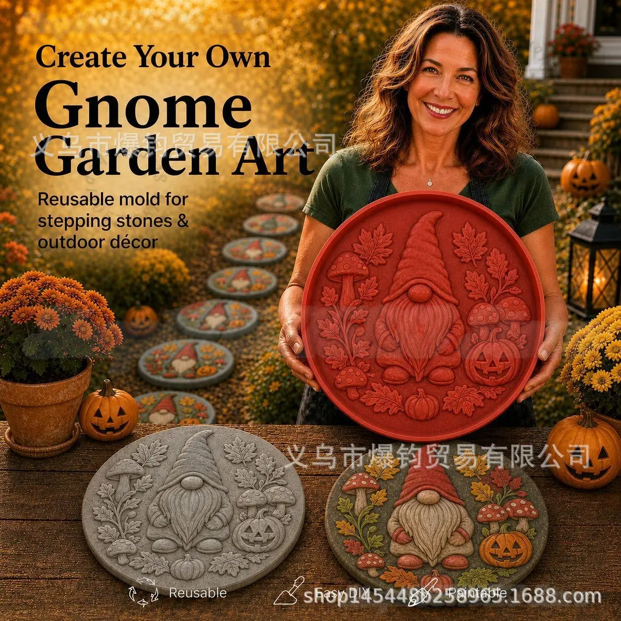 Halloween Garden Stepping Stone Mold Reusable Silicone Concrete Mould DIY Yard Path Ornament Pumpkin Ghost  Witch Skull Pattern
