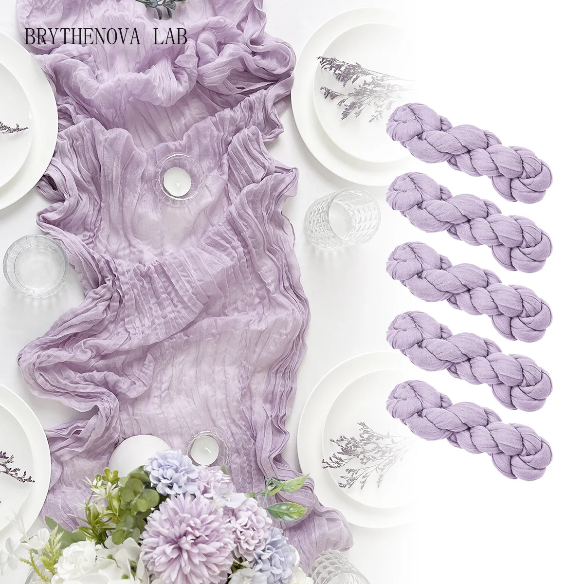 5PCS Purple Semi-Sheer Gauze Wedding Table Runner Vintage Cheesecloth Dining Christmas Party Banquets Arches Cake Table Decor