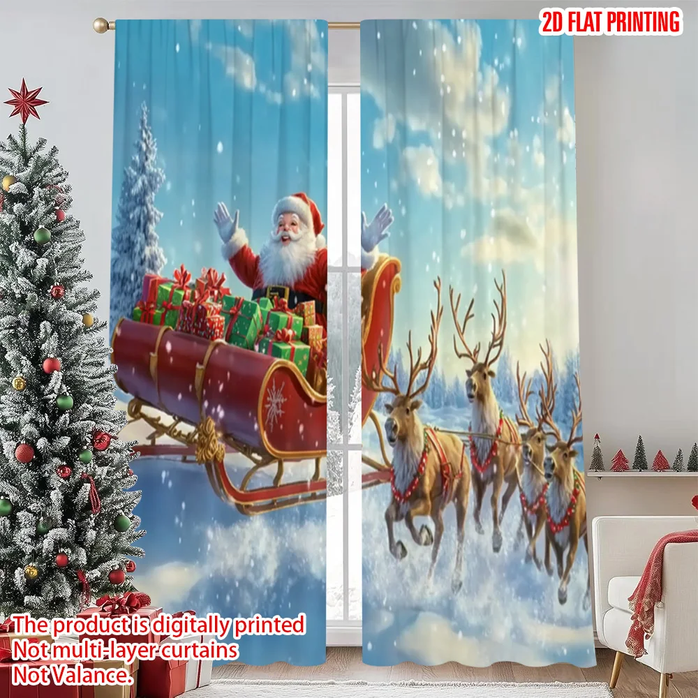 

2pcs 2D flat printing Merry Christmas Party Curtains Christmas Home Durable 100% Polyester Fabric Without Electricity Spring