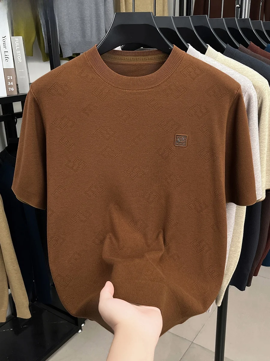 

Мужская футболка Hengyuanxiang из чистой шерсти, вязаная, свободного кроя, повседневная, с круглым вырезом, для осени и зимы