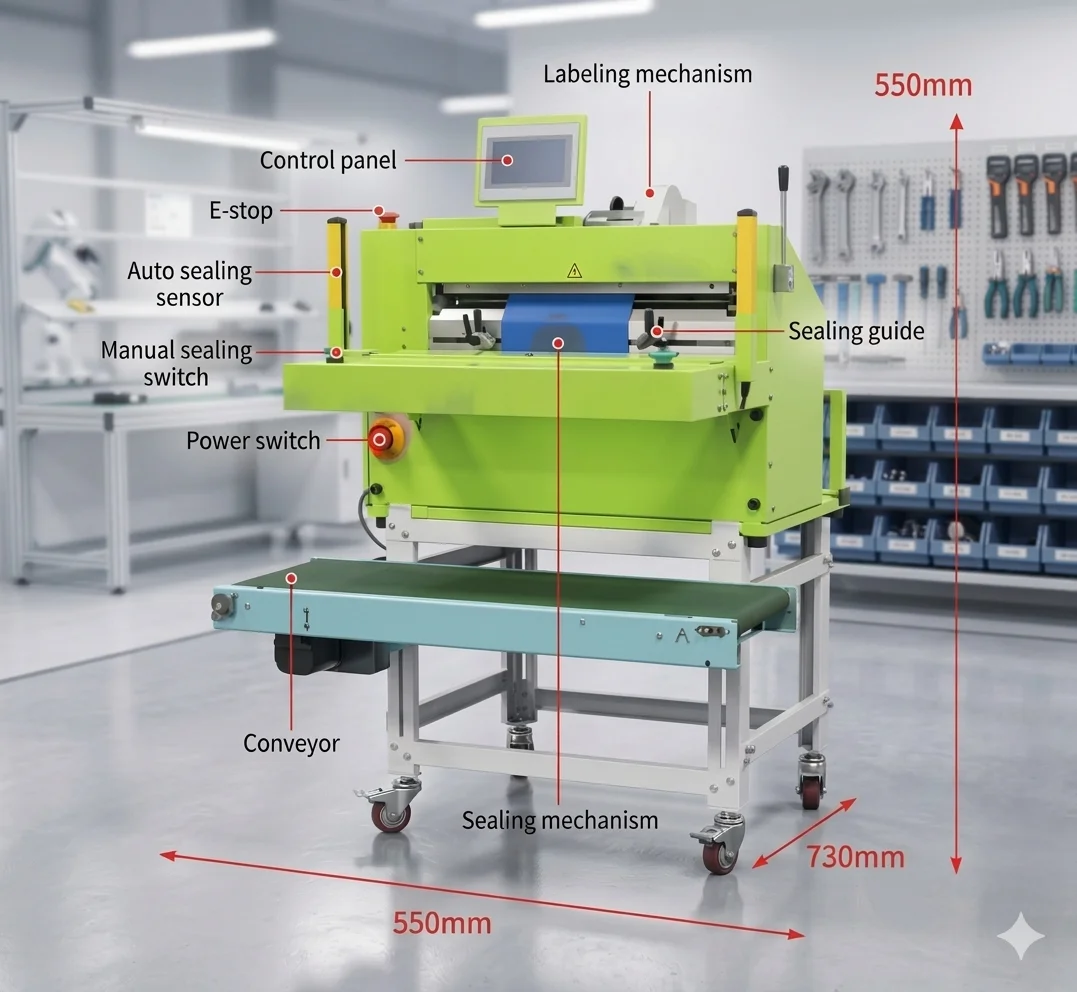 ZONESUN ZS-TB103 Auto Express Courier Bag Sealing Machine with Integrated Labeler Heat Sealer Mailing Shipping Labeling Line