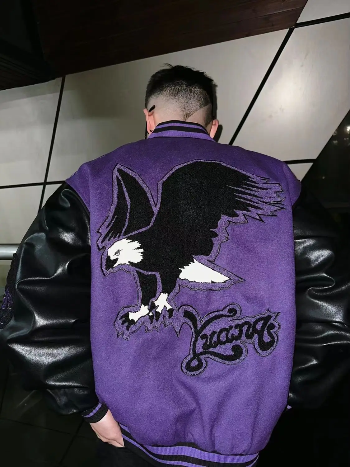 VIntage Varsity Jacket Men Purple Baseball Jackets Embroidery PU Faux Leather Sleeves Spring Autumn Women Bomber Coat