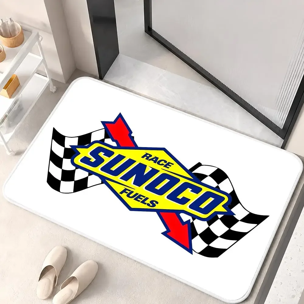S-SUNOCO Racing Car Modification Floor Mat Flannel Rug Soft Non Slip Door MatBathroom Bedroom Kitchen Living Room Home Decor