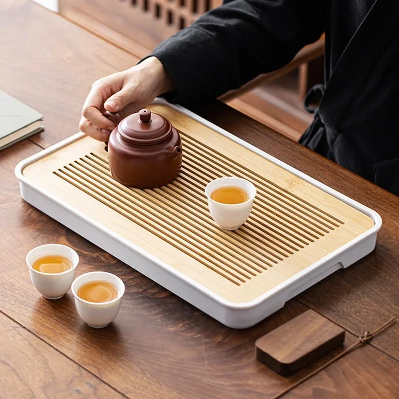 1PC Light Luxury Japanese Bamboo Tea Tray Small Tea Tray Simple Kung Fu Tea Set Drainage Water Storage Dry Wet Dual-use Tray