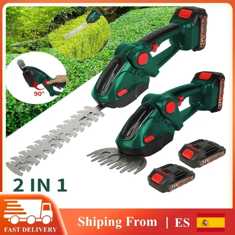 Cortasetos Eléctrico Inalámbrico 2 en 1, Recargable, con Cuchilla SK5 para Jardín, Césped, Bordes, Arbustos y Poda