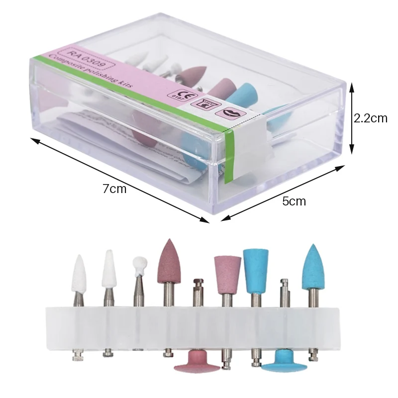 9Pcs Dental Composite Polishing Kit Rubber Silicon Carbide Grinding Points White Stone Drill Burs for Shaping Polishing
