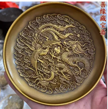 

Antique miscellaneous collection vintage copper plate ornaments phoenix auspicious clouds dragon qilin multiple plates