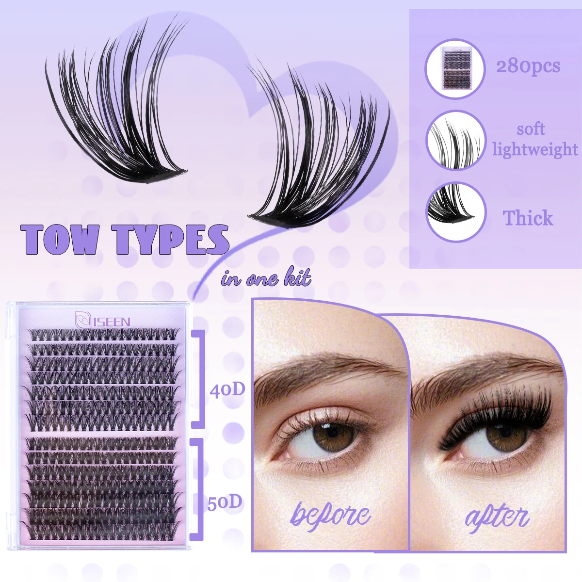 ISEEN لتقوم بها بنفسك طقم تمديد الرموش مجموعات الرموش مع فرشاة الماسكارا السندات وختم لاش مزيل الصمغ لاش الملقط DIY بها بنفسك #3