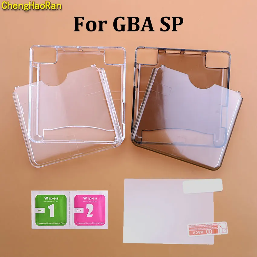 ChengHaoRan Plastic Clear Protective Cover For GBA SP Crystal Shell Housing Box Screen Protector Film For Gameboy Advance SP