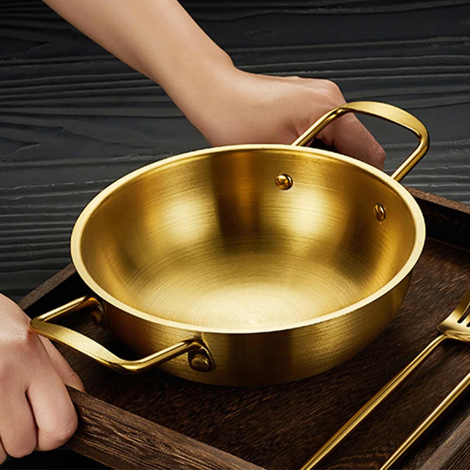 Dual Loop Handle Flat Bottom Skillet 1350ML Multipurpose Frying Pan for Uniform Heat Transfer Fried Rice