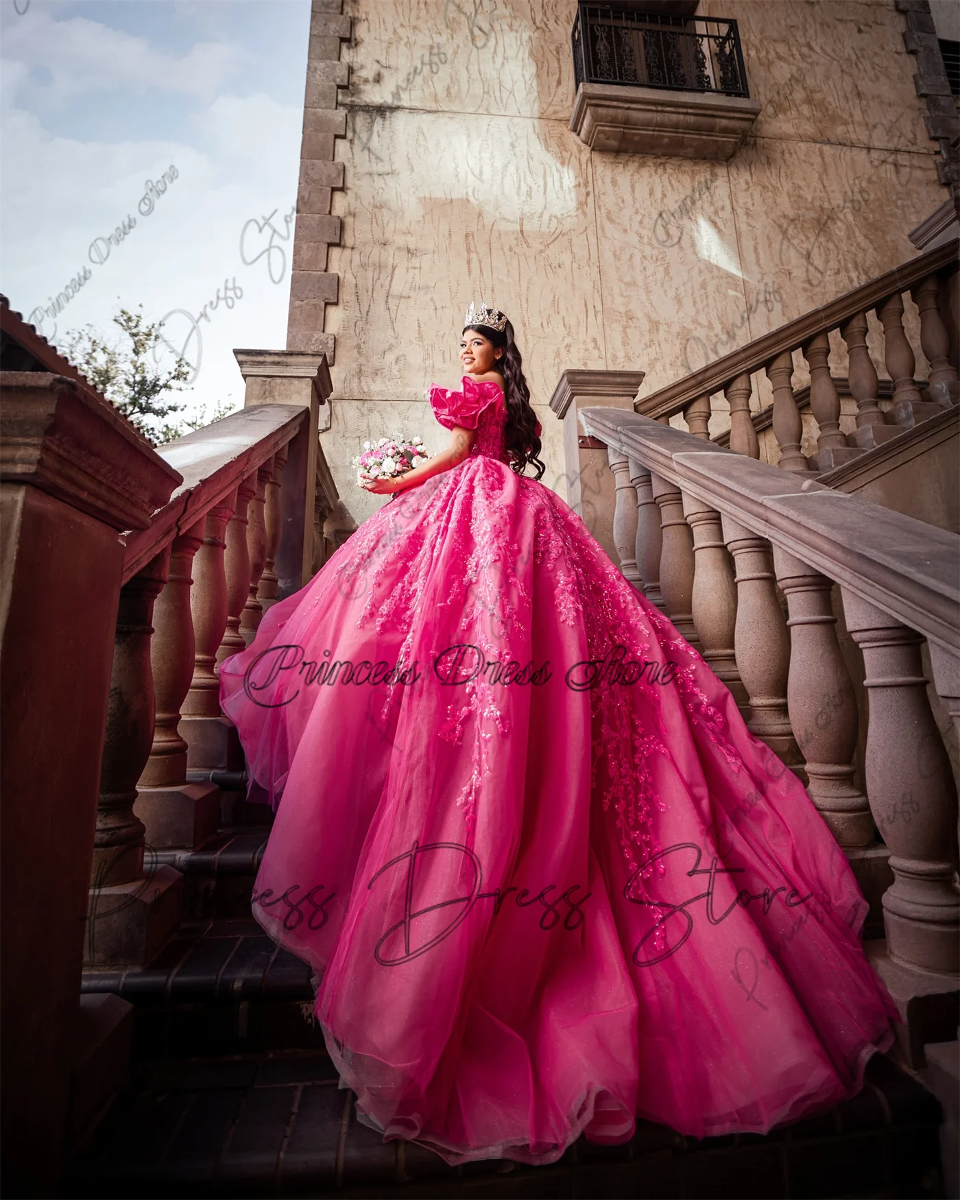 بريق الترتر زين الأميرة فساتين Quinceanera الخرز الحلو 16th فستان حفلة موسيقية 15th عيد ميلاد ثوب زفاف مخصص