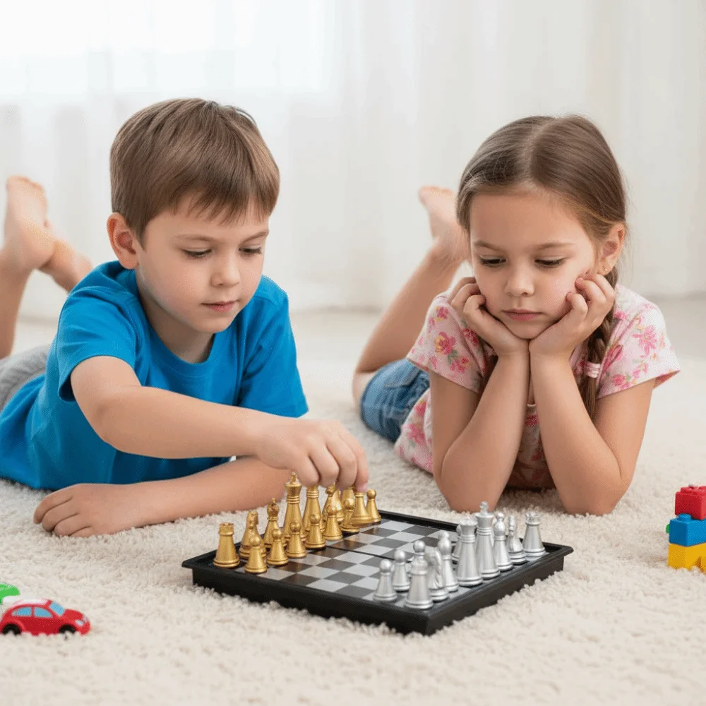 Gold Silver Mini Chess Set Magnetic Pieces Table Games Portable Chess Folded Design Magnetic Chess Educational