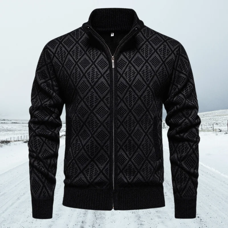 

Мужской спортивный свитер-кардиган на молнии из флиса с воротником-стойкой, однотонный, теплый, для осени и зимы