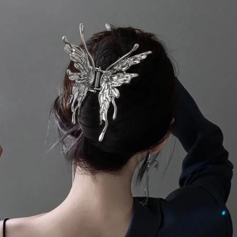 Butterfly Hair Clip for Women Temperament 2023 New Simple Headwear Metal Pleated Hair Claws Personality  Hair Accessories