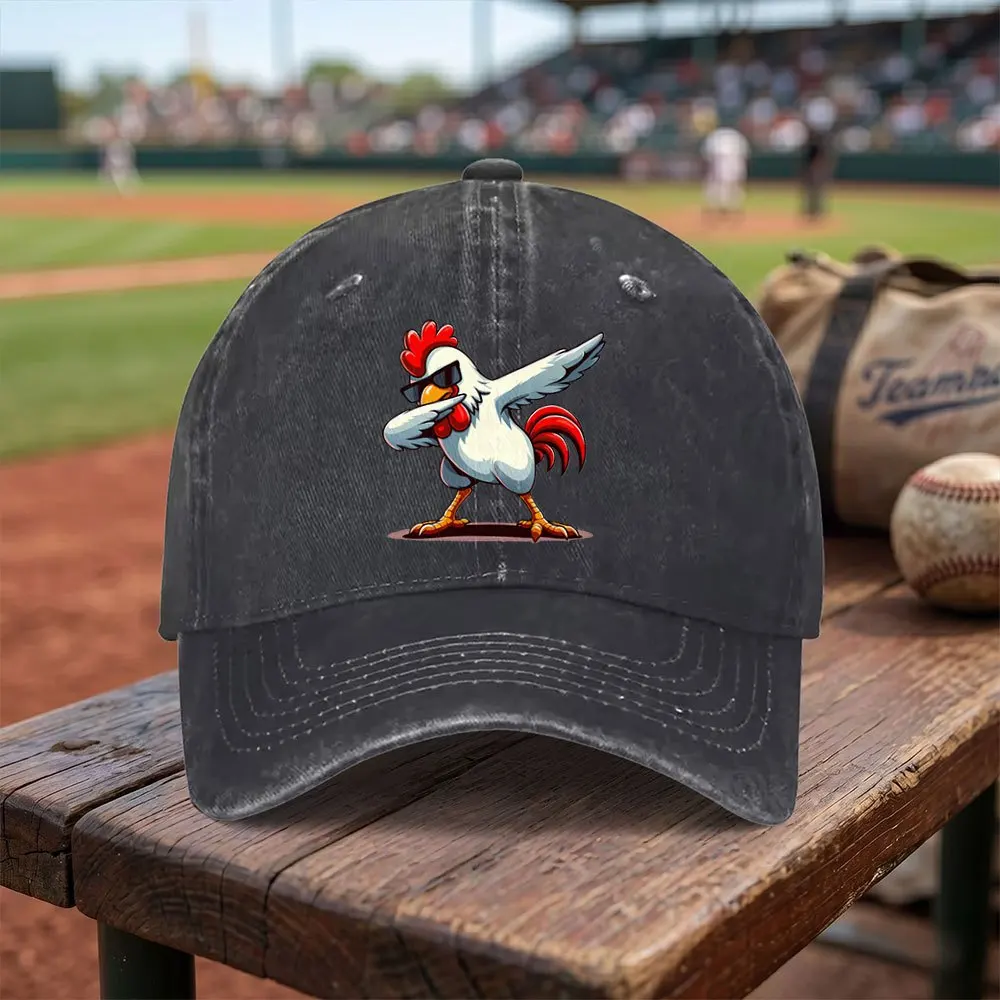 Exquisite Chicken POSE Washed Baseball Cap, Adjustable Buckle Design, Lightweight And Breathable, Suitable for Both Men And Wome