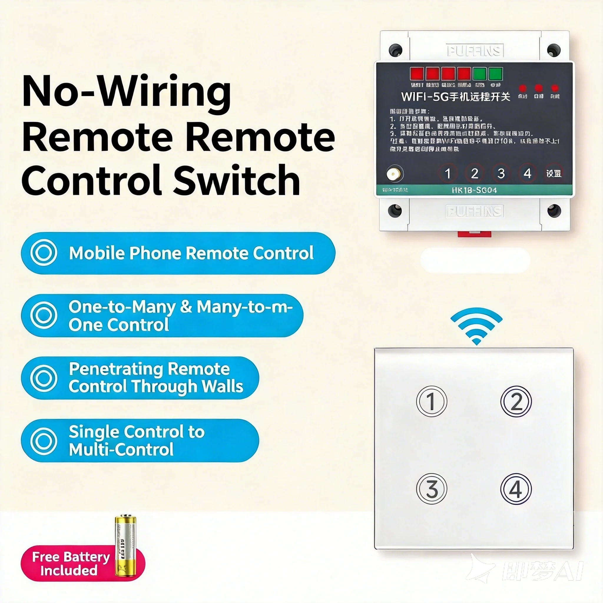 WiFi Multi Channel Dual Control Wireless Remote Control Switch Home Wireless Remote Control Multi Voltage Wiring Free Random Sti
