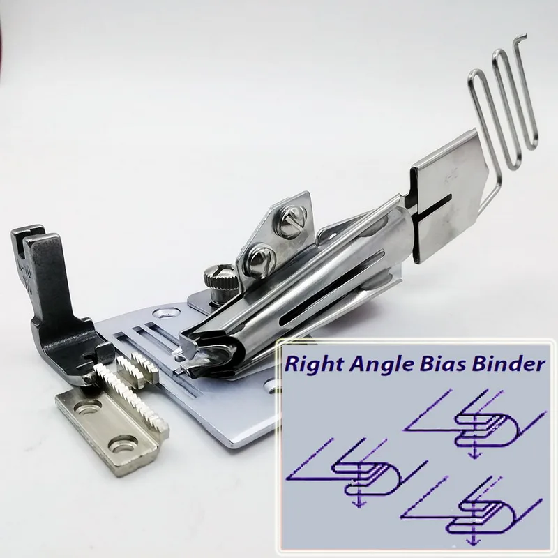 Adjustable Double Fold Right Angle Bias Binder For JUKI Brother JACK Sewing Machine Parts Knitting or Thick Fabric Shirt Sleeve