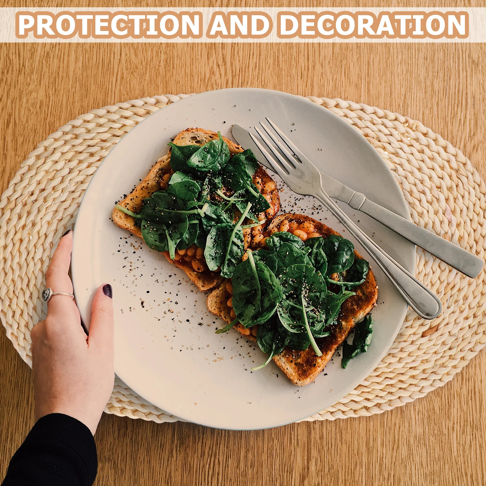 مفارش كبيرة منسوجة من القش، مفرش طاولة مضفر، شكل بيضاوي ريفي، طاولة طعام مقاومة للحرارة، حصيرة مكان مزخرفة