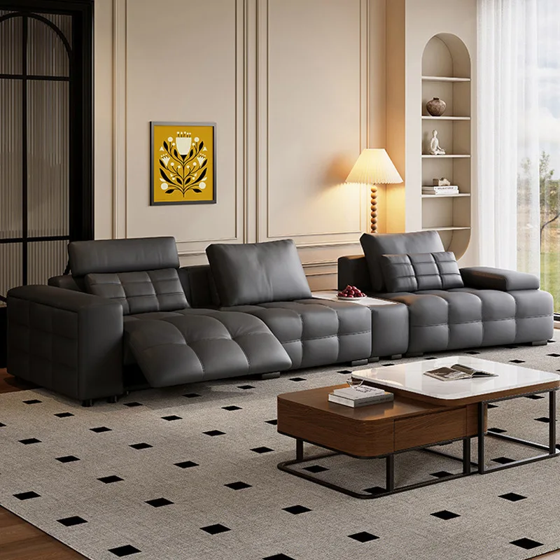 Italian minimalist, leather sofa first layer cowhide multi-functional electric sofa high-end villa living room sofa