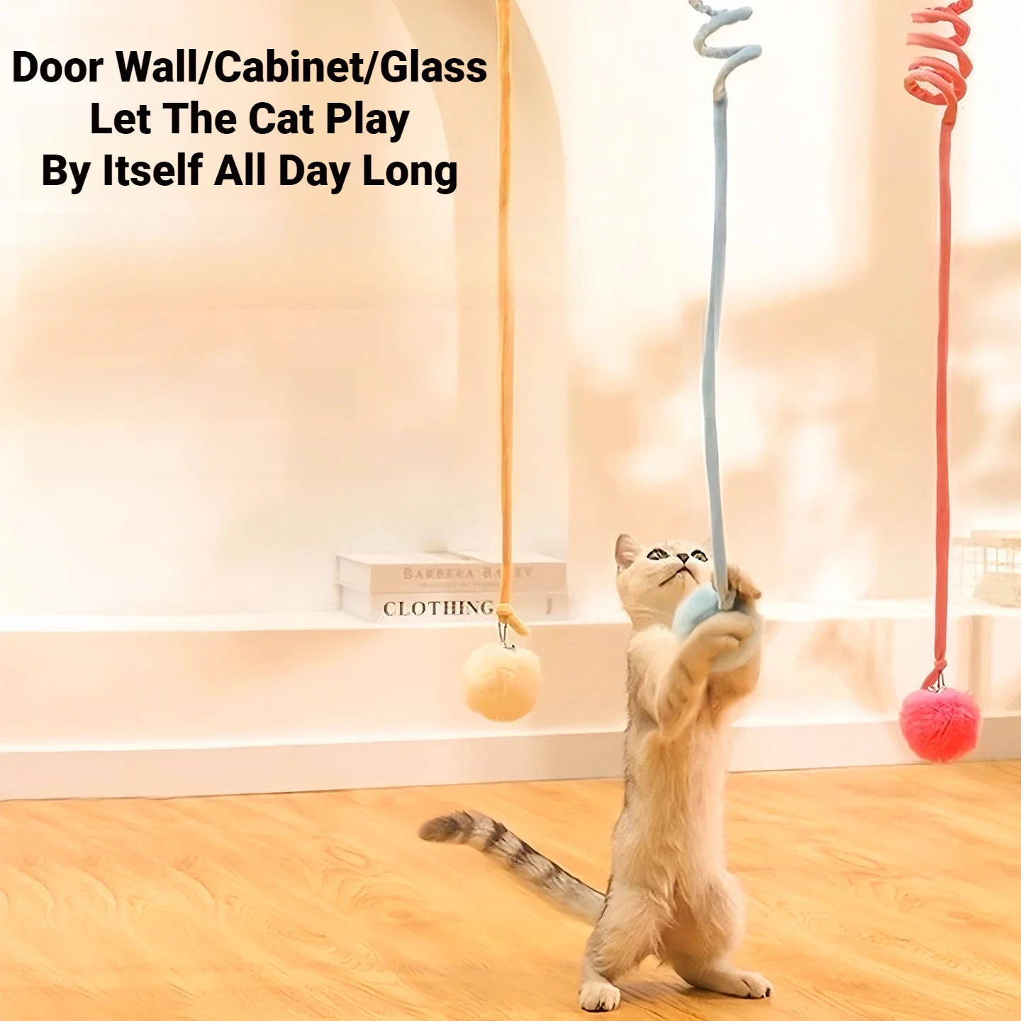 Suction Cup Spring Fur Ball 1Pc Retractable Cat Teaser With Bells Colorful Elastic Strings Fluffy Balls Cat Toy Pet Supplies