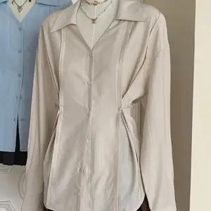 Maillard Damen Blue American Vintage High Street formelle Kleid Taille Hemd Design Speed Lapela Girl Button Top Shirt 6 Hauptverkaufskleid Blue Shirt - №2