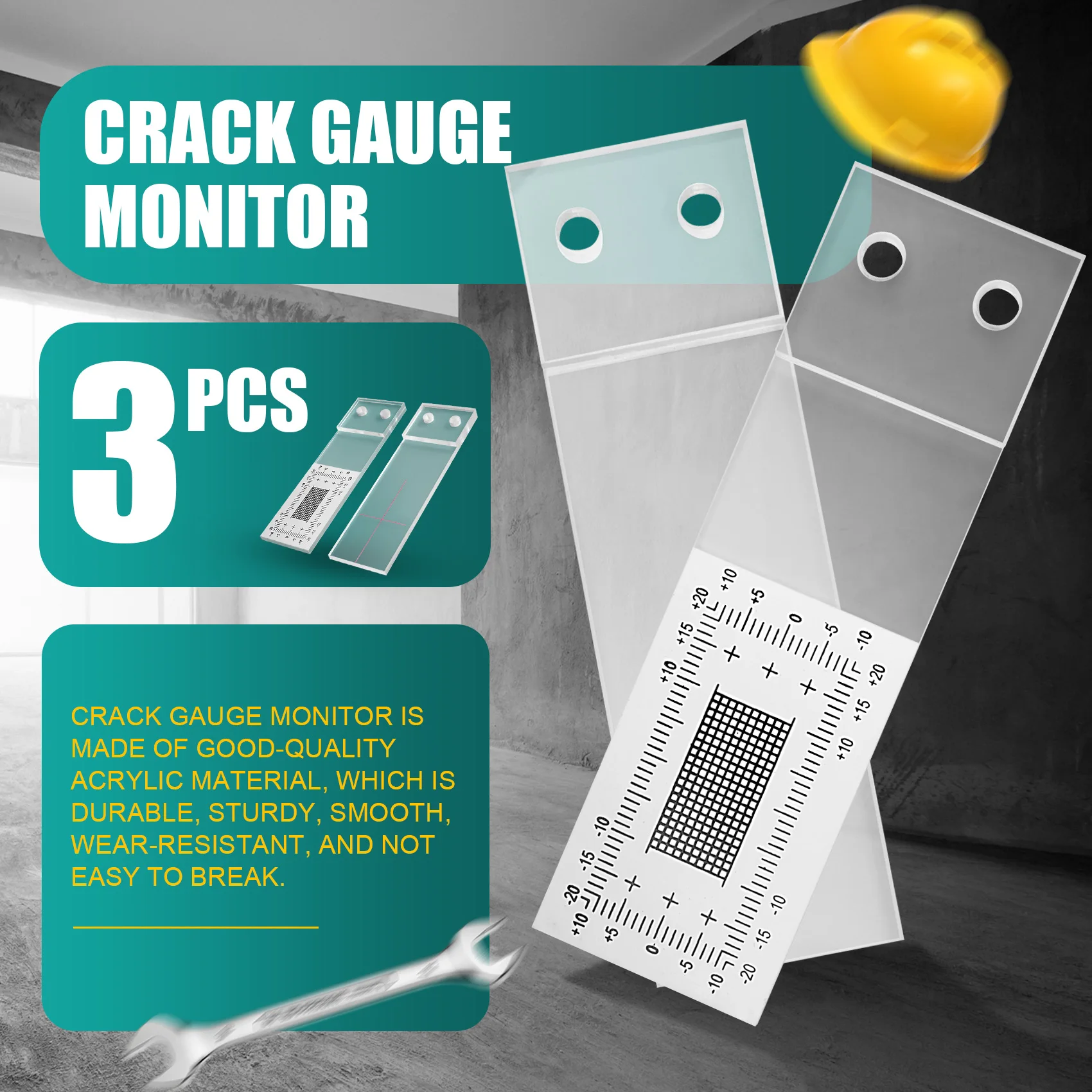 ABLG Crack Monitoring Record, 3Pcs Crack Measurement Tool, Crack Width Gauge, Clear Acrylic Corner Crack Comparison Caliper Dura