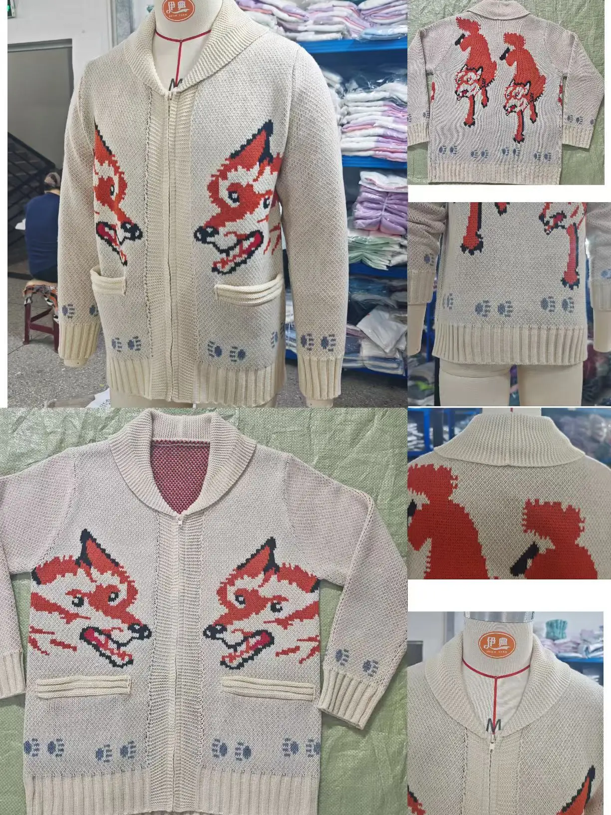 Men's Fox Plaid Knitted Sweater Blazer for Spring 2026 - Thick Knit with Zipper Closure Loose and Comfortable Style