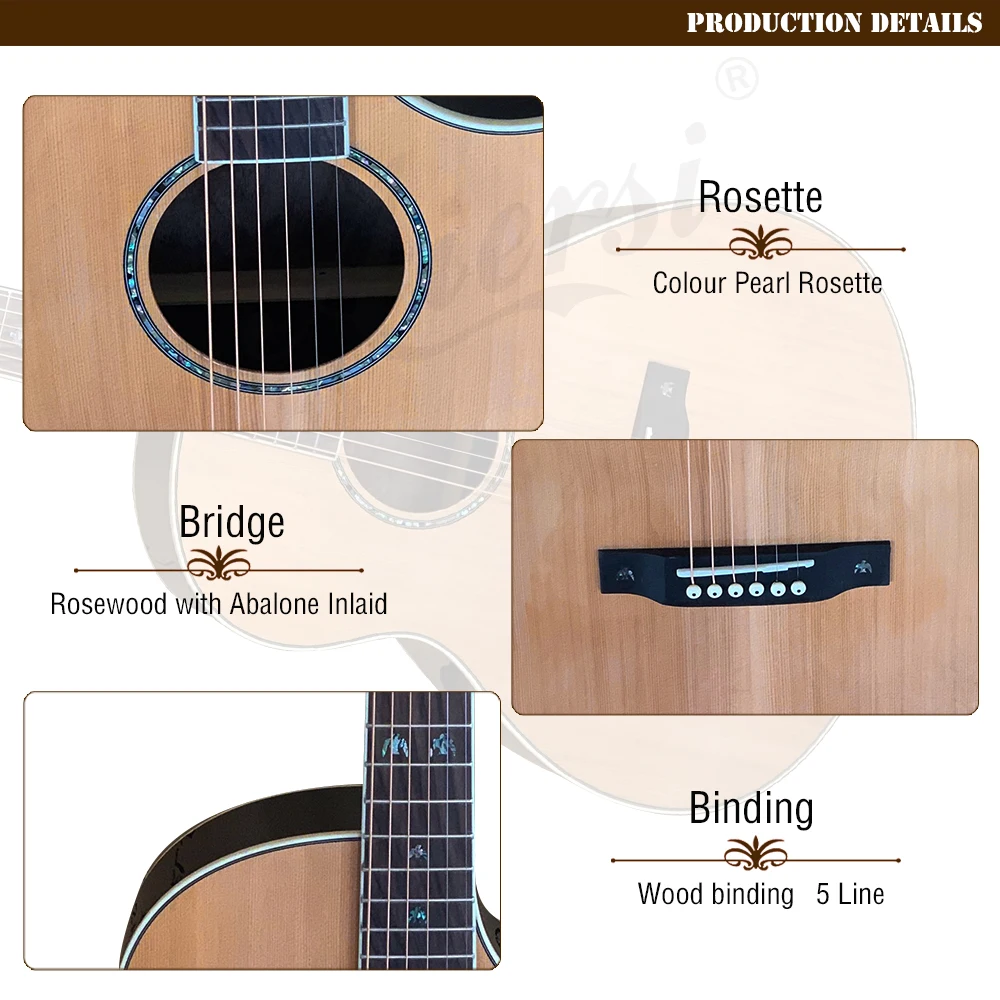 Cutaway-Stahlsaiten-Akustikgitarre, professionelle handgefertigte Folk-Gitarre, Musikinstrument für professionelles Bühnenspiel – Detail 2