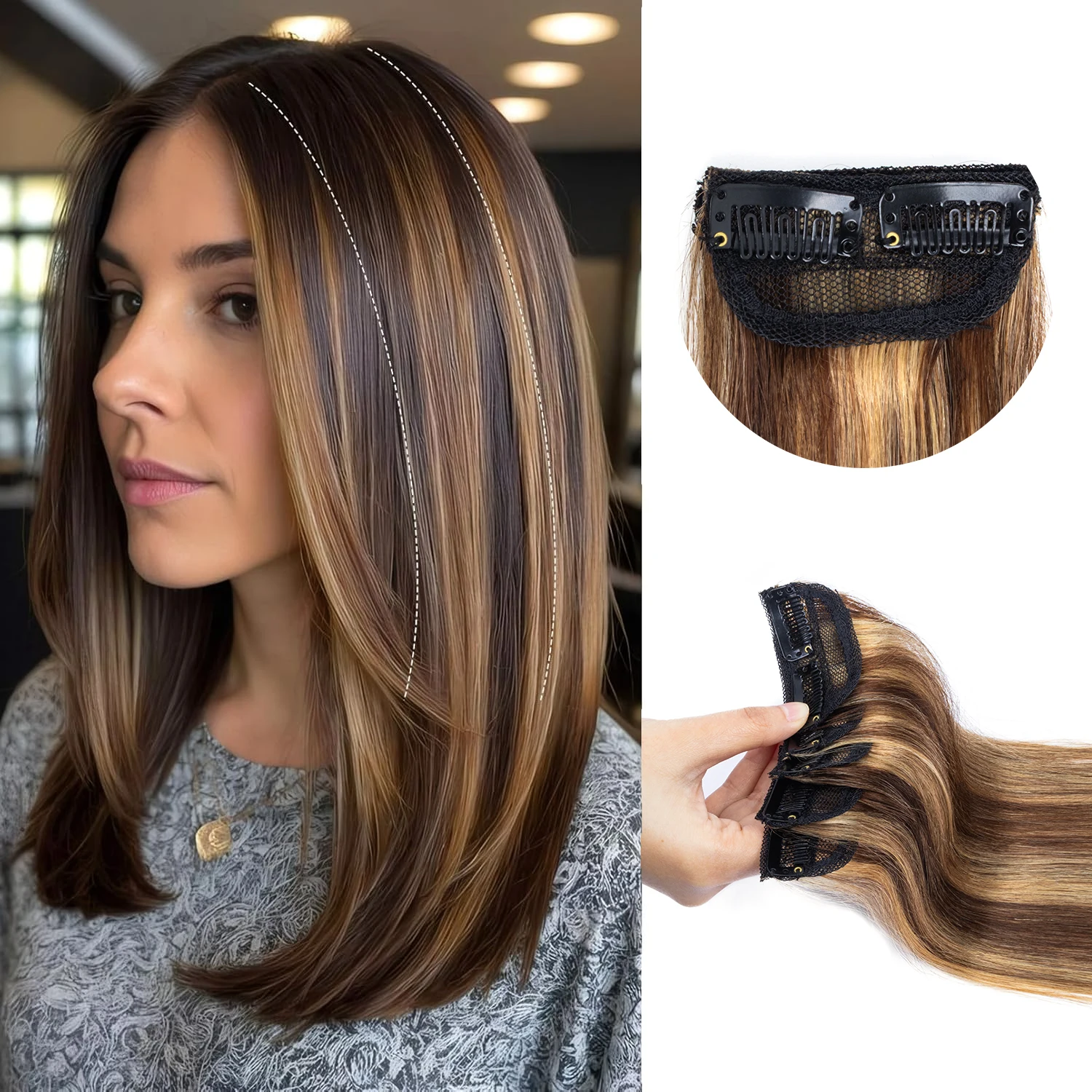 #P4-27 Clip in Hair Volumizer 5PCS Short Thick Clip in Hairpieces Adding Extra Volume Hair Extensions for Women 12-18inch 30-40g